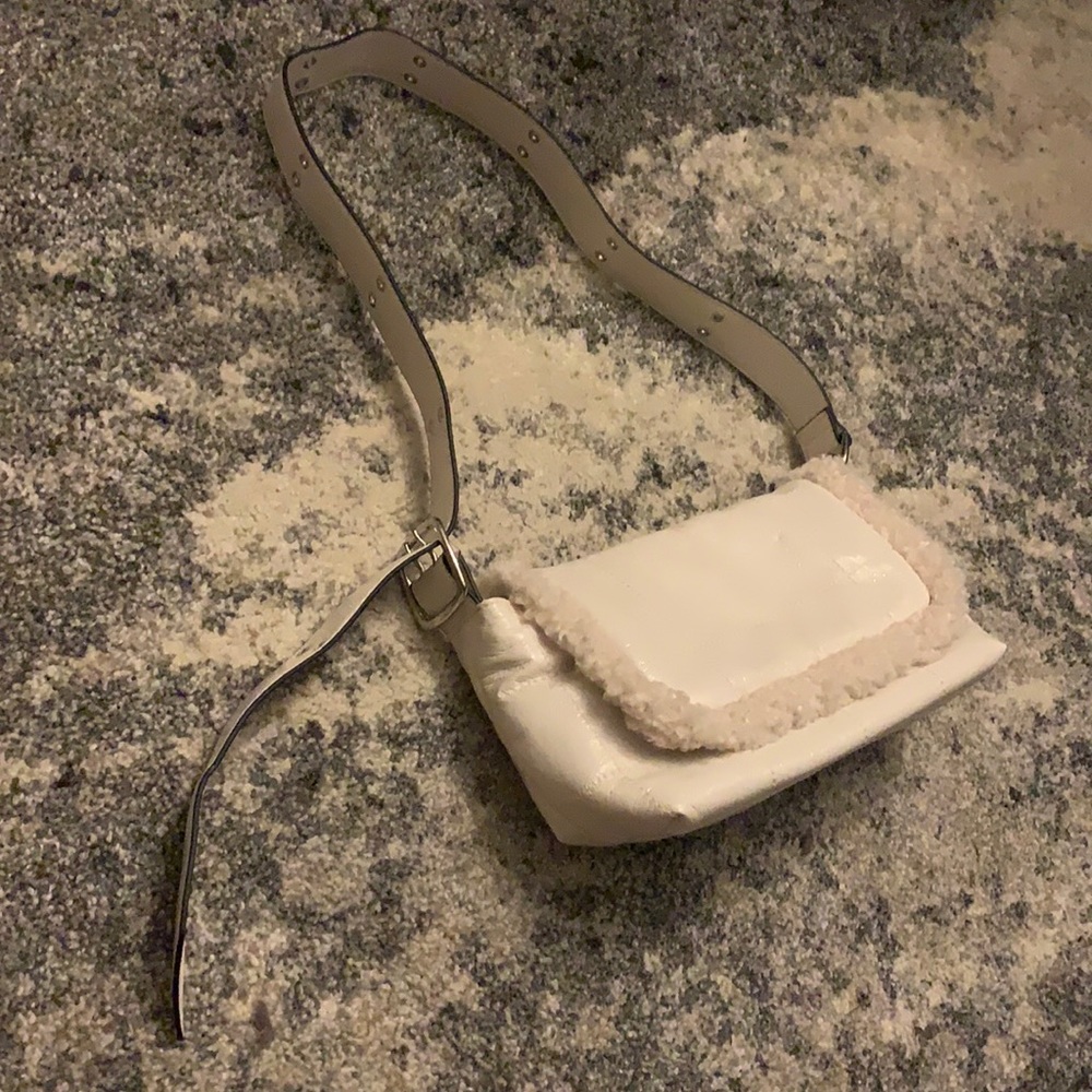 Topshop White Shearling Trim Bag